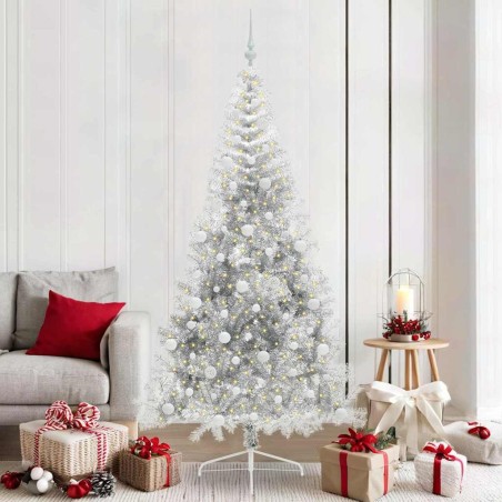 Sapin de Noël artificiel pré-éclairé Argent 210 cm PET 544016544016