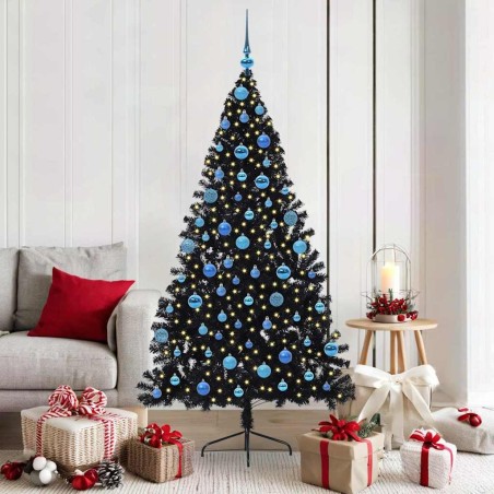 Sapin de Noël artificiel pré-éclairé Noir 180 cm PVC 544021544021