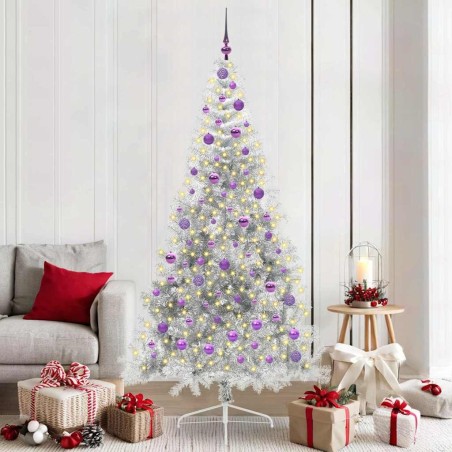 Sapin de Noël artificiel pré-éclairé Argent 210 cm PET 544024544024