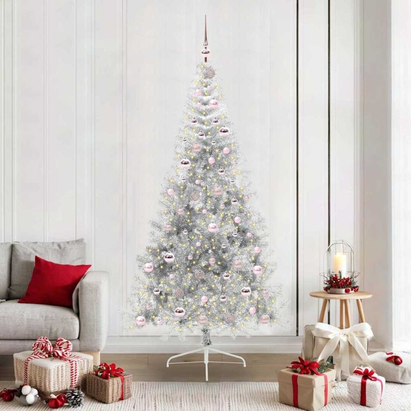 Sapin de Noël artificiel pré-éclairé Argent 210 cm PET 544028544028