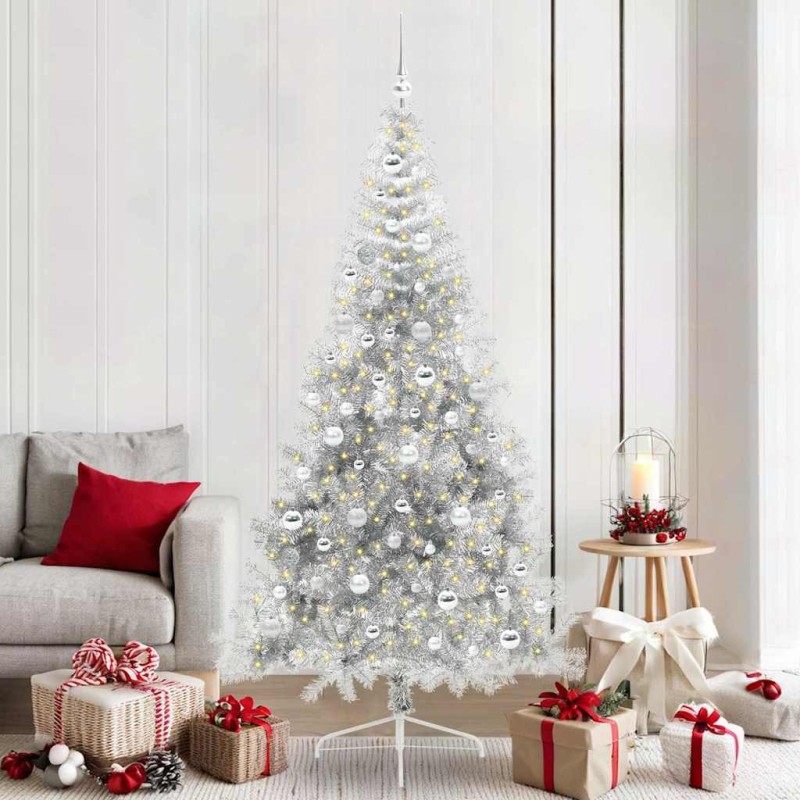 Sapin de Noël artificiel pré-éclairé Argent 210 cm PET 544029544029
