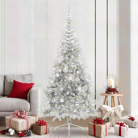 Sapin de Noël artificiel pré-éclairé Argent 210 cm PET 544029544029
