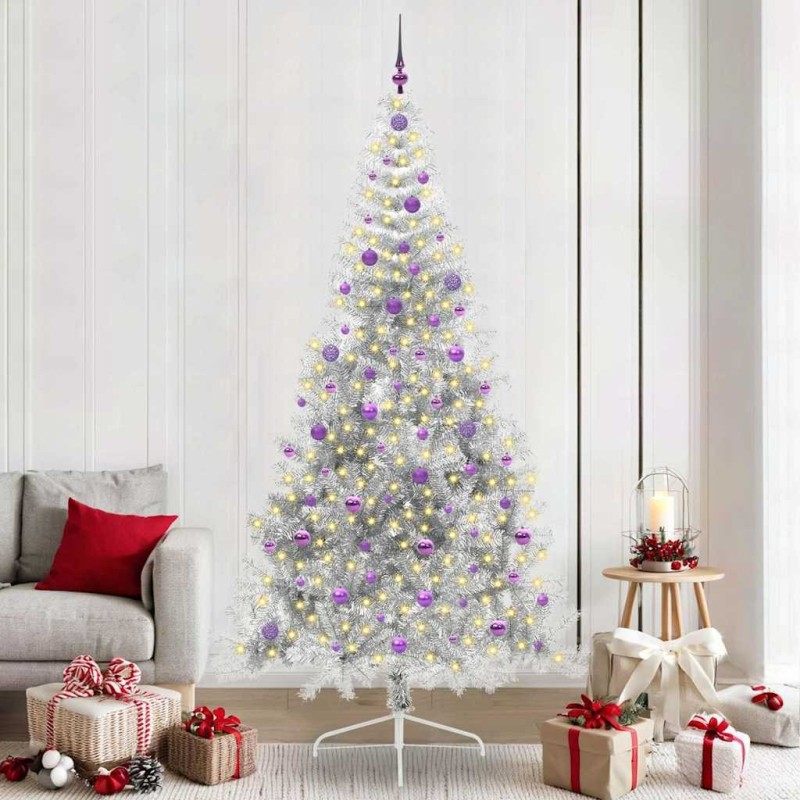 Sapin de Noël artificiel pré-éclairé Argent 240 cm PET 544046544046