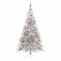 Sapin de Noël artificiel pré-éclairé Argent 240 cm PET 544046544046