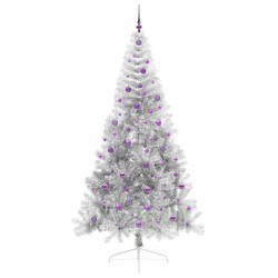 Sapin de Noël artificiel pré-éclairé Argent 240 cm PET 544046544046