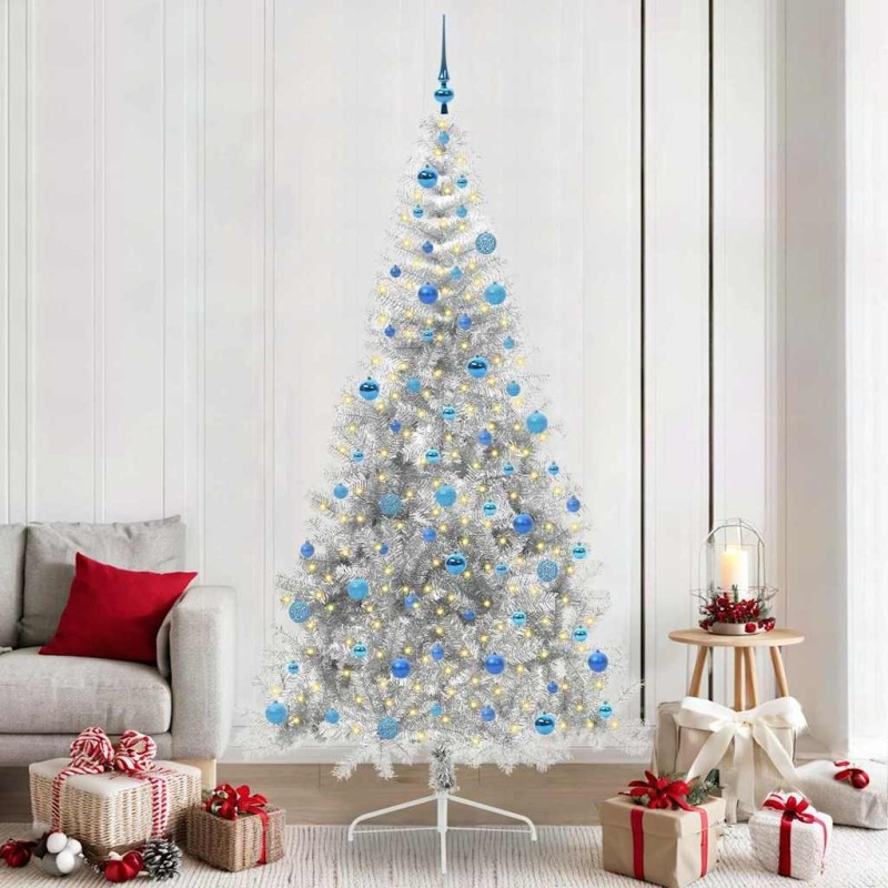Sapin de Noël artificiel pré-éclairé Argent 240 cm PET 544053544053