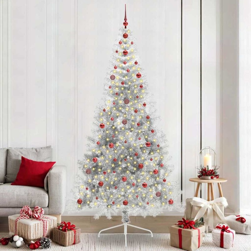 Sapin de Noël artificiel pré-éclairé Argent 240 cm PET 544054544054