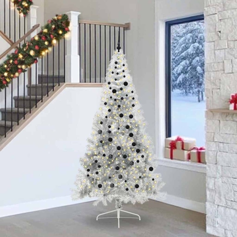Sapin de Noël artificiel pré-éclairé Argent 240 cm PET 544055544055