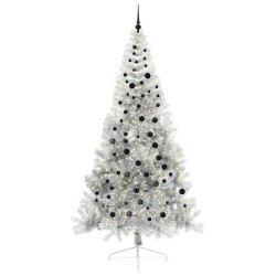 Sapin de Noël artificiel pré-éclairé Argent 240 cm PET 544055544055
