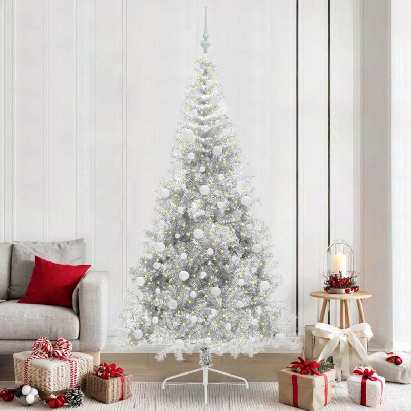 Sapin de Noël artificiel pré-éclairé Argent 240 cm PET 544057544057