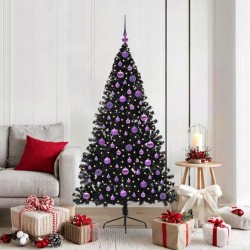 Sapin de Noël artificiel pré-éclairé Noir 180 cm PVC 544069544069