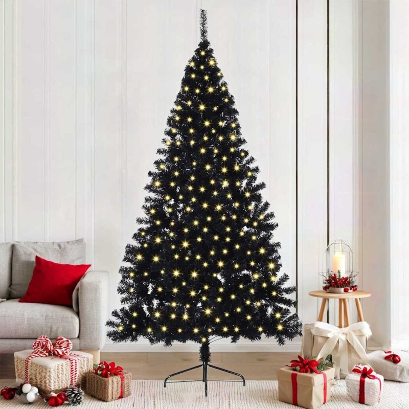 Sapin de Noël artificiel pré-éclairé Noir 210 cm PVC 544070544070