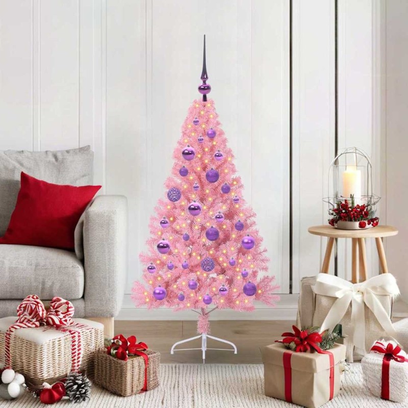 Sapin de Noël artificiel pré-éclairé Rose 120 cm PVC 544073544073