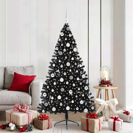 Sapin de Noël artificiel pré-éclairé Noir 180 cm PVC 544077544077