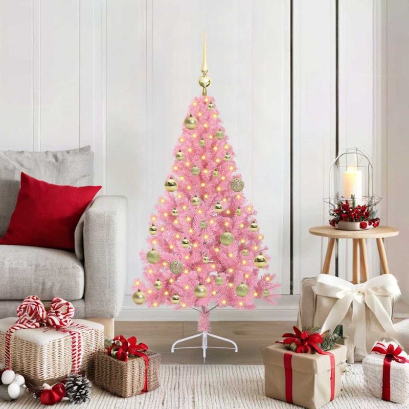 Sapin de Noël artificiel pré-éclairé Rose 120 cm PVC 544079544079