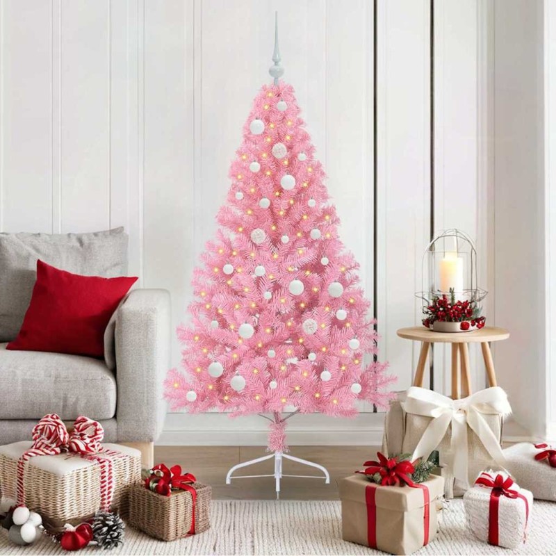 Sapin de Noël artificiel pré-éclairé Rose 150 cm PVC 544081544081