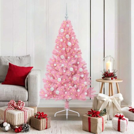 Sapin de Noël artificiel pré-éclairé Rose 150 cm PVC 544081544081