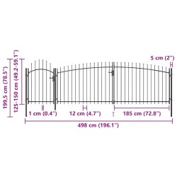 Portail de jardin Woerden avec pointe en forme de lance 5 x 1,5 m noir 544200544200