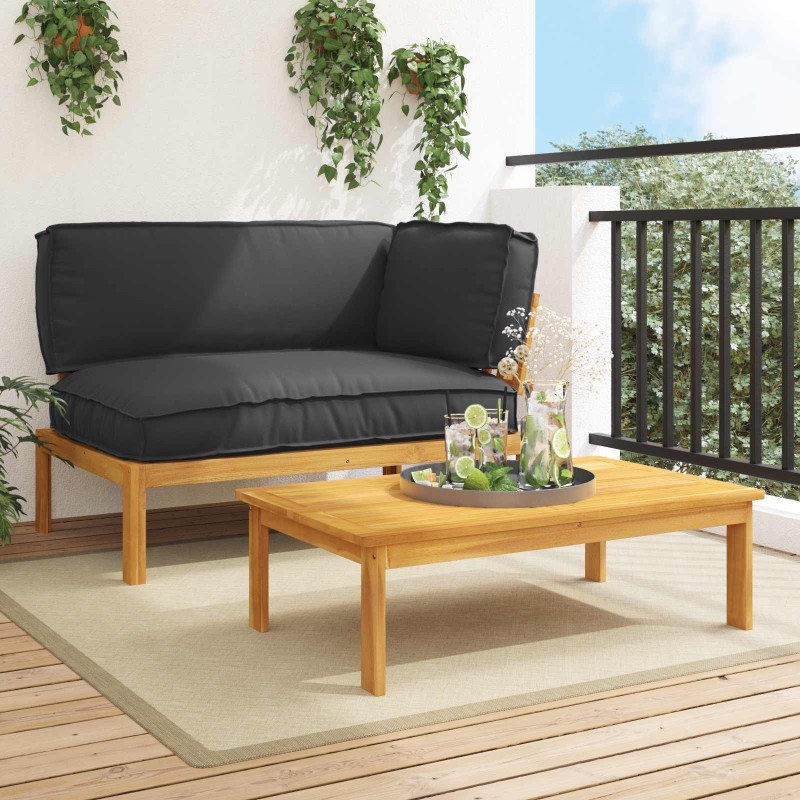 Ensemble de Canapés Uni 2 pcs Noir Bois d'Acacia Massif 544878544878