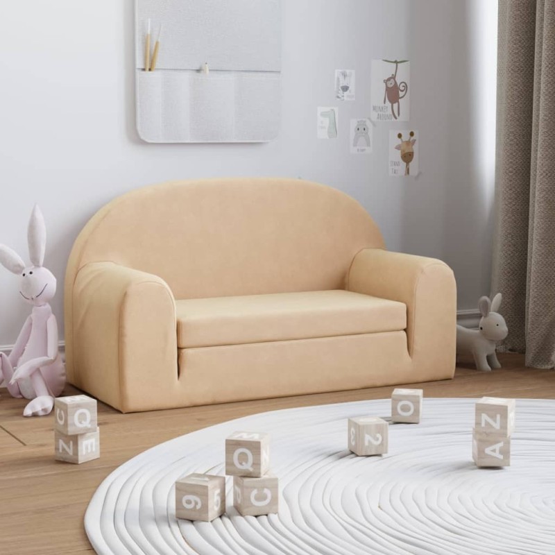 Canapé-lit pour enfants à 2 places Crème Peluche douce 544959544959