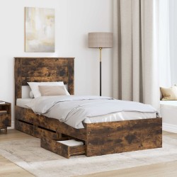 Cadre de lit avec tiroir Chêne fumé 90 x 200 cm Bois Ingénierie 545055545055