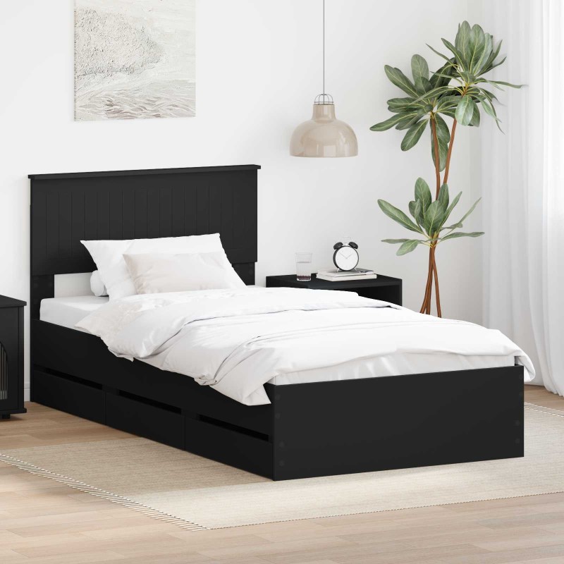 Cadre de lit avec tiroir Noir 100 x 200 cm Bois Ingénierie 545062545062