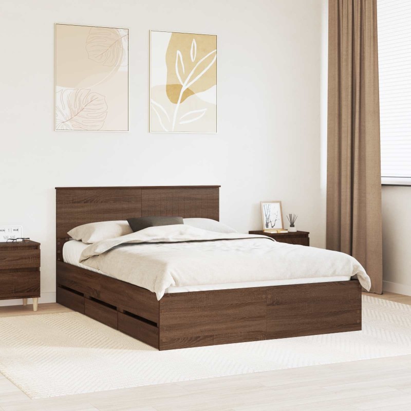 Cadre de lit Chêne brun 135 x 190 cm Bois Ingénierie 545169545169