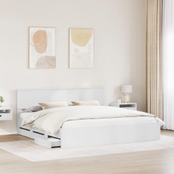 Cadre de lit avec tiroir Blanc 200 x 200 cm Bois Ingénierie 545191545191