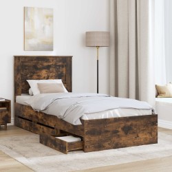Cadre de lit avec tiroir Chêne fumé 90 x 190 cm Bois Ingénierie 545201545201