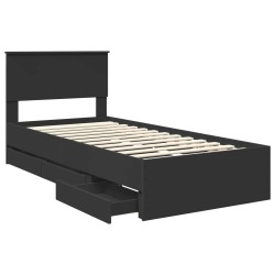Cadre de lit avec tiroir Noir 90 x 200 cm Bois Ingénierie 545393545393