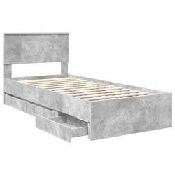 Cadre de lit avec tiroir Gris béton 90 x 200 cm Bois Ingénierie 545395545395