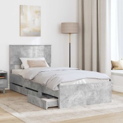Cadre de lit avec tiroir Gris béton 90 x 190 cm Bois Ingénierie 545410545410