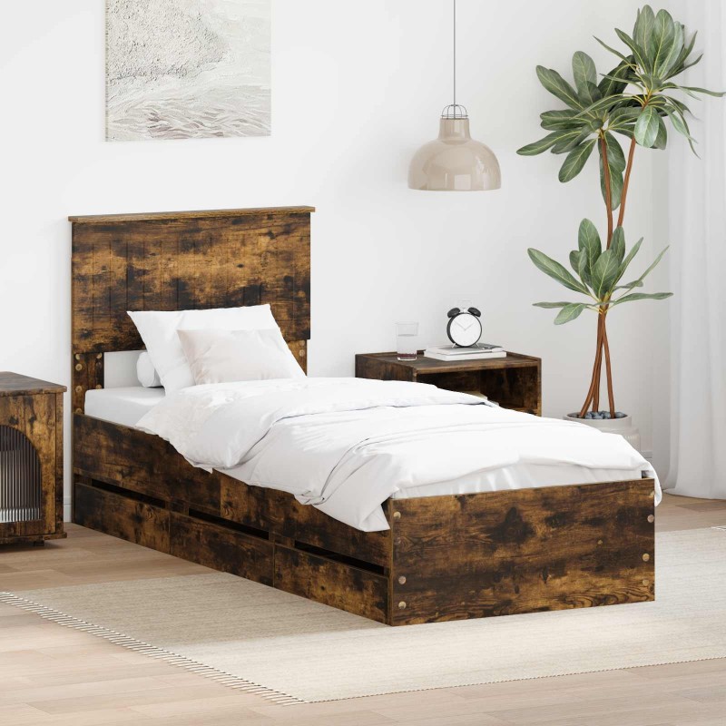 Cadre de lit avec tiroir Chêne fumé 75 x 190 cm Bois Ingénierie 545414545414