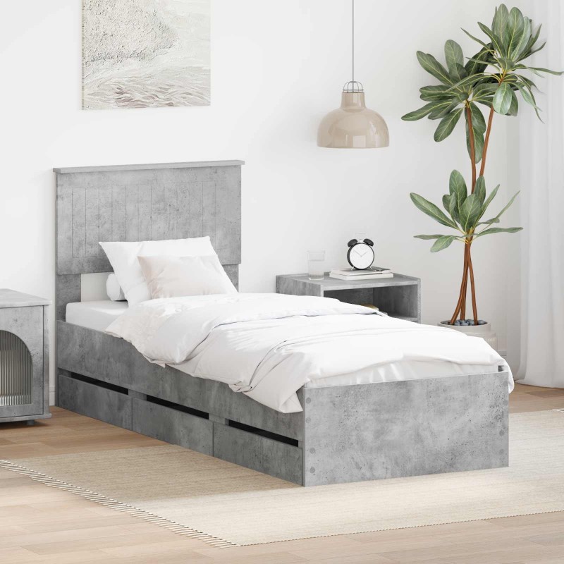 Cadre de lit avec tiroir Gris béton 75 x 190 cm Bois Ingénierie 545428545428