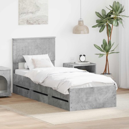 Cadre de lit avec tiroir Gris béton 75 x 190 cm Bois Ingénierie 545428545428