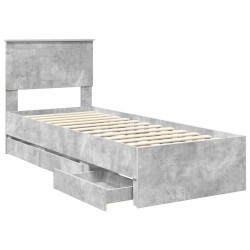 Cadre de lit avec tiroir Gris béton 75 x 190 cm Bois Ingénierie 545428545428