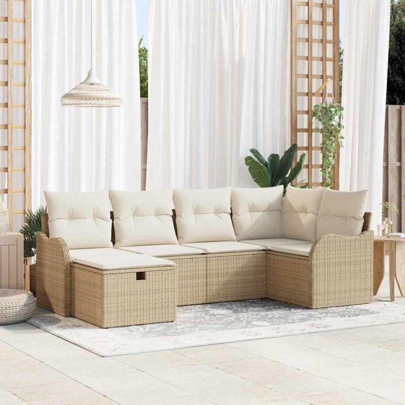 Ensemble de canapé de jardin 6 pcs Beige Poly rotin 545518545518
