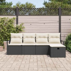 Ensemble de canapé de jardin avec coussin 5 pcs Noir Poly rotin 545523545523
