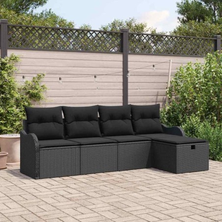 Ensemble de canapé de jardin avec coussin 5 pcs Noir Poly rotin 545524545524