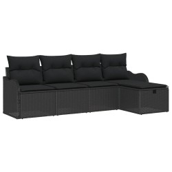 Ensemble de canapé de jardin avec coussin 5 pcs Noir Poly rotin 545524545524