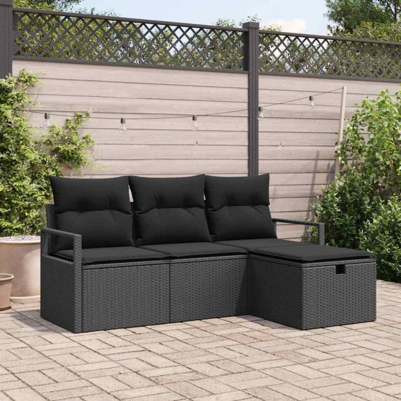 Ensemble de canapé de jardin avec coussin 4 pcs Noir Poly rotin 545528545528
