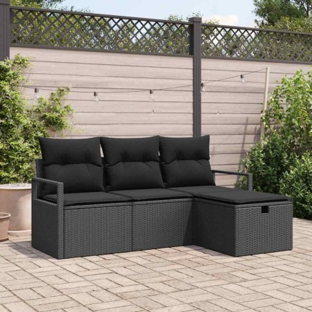 Ensemble de canapé de jardin avec coussin 4 pcs Noir Poly rotin 545528545528