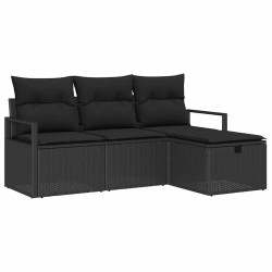 Ensemble de canapé de jardin avec coussin 4 pcs Noir Poly rotin 545528545528