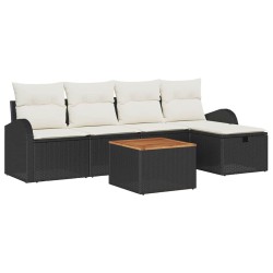 Ensemble de canapé de jardin avec coussin 6 pcs Noir Poly rotin 545551545551