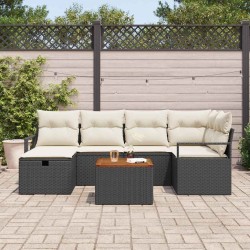 Ensemble de canapé de jardin avec coussin 7 pcs Noir Poly rotin 545552545552