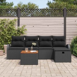 Ensemble de canapé de jardin avec coussin 6 pcs Noir Poly rotin 545554545554