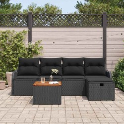Ensemble de canapé de jardin avec coussin 6 pcs Noir Poly rotin 545555545555
