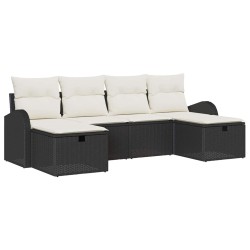 Ensemble de canapé de jardin avec coussin 6 pcs Noir Poly rotin 545565545565
