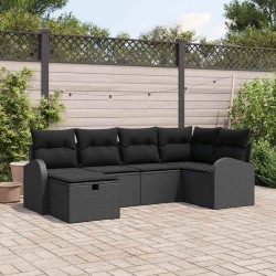 Ensemble de canapé de jardin avec coussin 6 pcs Noir Poly rotin 545566545566
