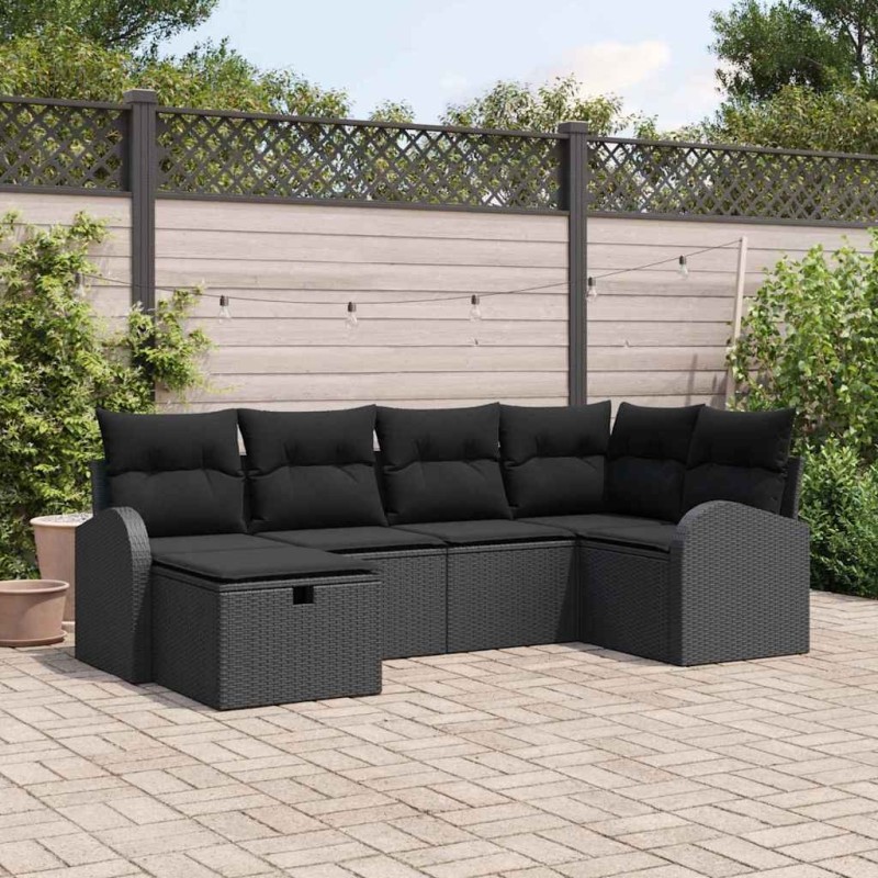 Ensemble de canapé de jardin avec coussin 6 pcs Noir Poly rotin 545566545566